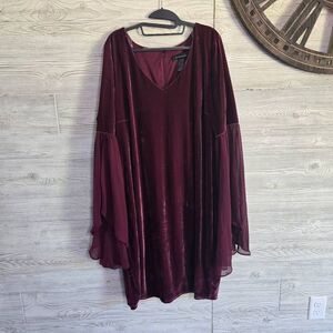 Ashley Stewart Velvet V-Neck Bell Sleeve Dress Sz 18/20 Witchy